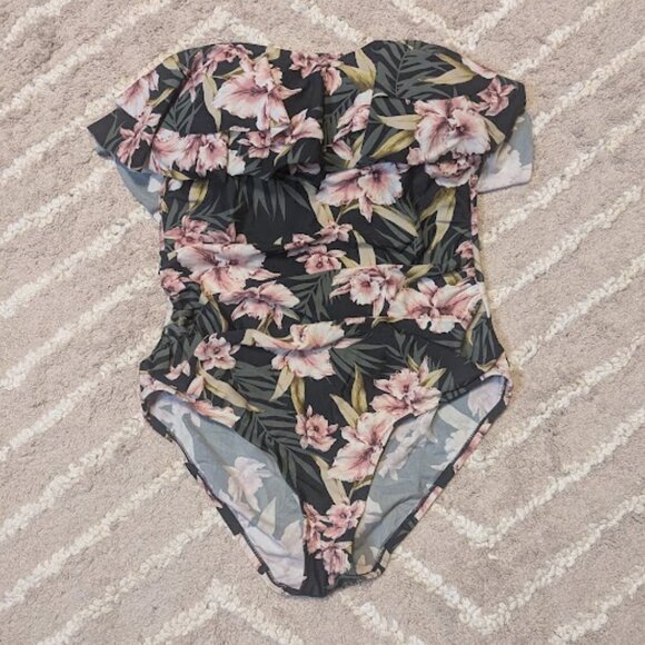 Kona Sol Women's Double Flounce Front One Piece Swimsuit Size Large - Picture 2 of 7